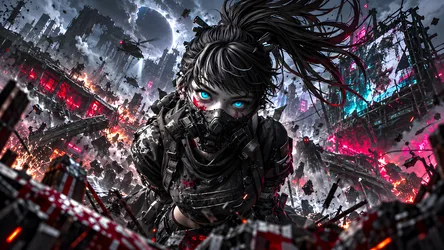 Cyberpunk Warrior in Dystopian Megacity - free cyberpunk wallpaper 8360×4705