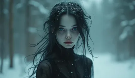 Winter Snow Girl Portrait With Snowflakes - free art & design wallpaper 2048×1184