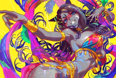 Vibrant Harem Princess with Golden Adornments - free anime wallpaper 4333×2913