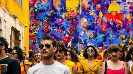 Crowd Gathered Before Vibrant Colorful Street Mural Art - free people & portraits wallpaper 5888×3296