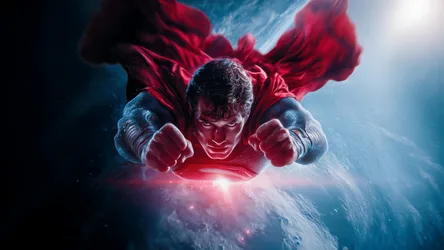 Superhero Figure Flying Downward in Red Cape - free movies & tv wallpaper 5120×2880