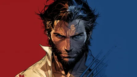 Bearded Man Portrait Split Red and Blue Background - free art & design wallpaper 5120×2880