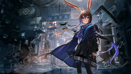 Anime Girl with Bunny Ears in Cyberpunk City - free cartoons & comics wallpaper 3840×2160