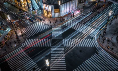 Shibuya Crossing at Night with Light Trails - free city & urban wallpaper 6143×3697
