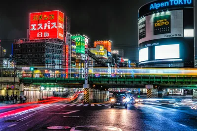 Tokyo Street at Night with Neon Signs and Light Trails - free city & urban wallpaper 6144×4103