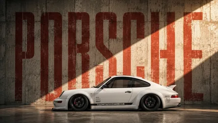 White Porsche 911 Against Vintage Red and White Wall - free cars & vehicles wallpaper 2729×1536