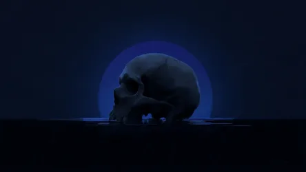 Skull Silhouette Against Blue Moon Over Water - free minimalist wallpaper 2730×1536