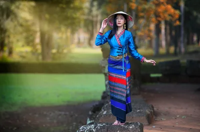 Woman in Blue Traditional Vietnamese Áo Dài by Tree-Lined Path - free people & portraits wallpaper 1978×1301