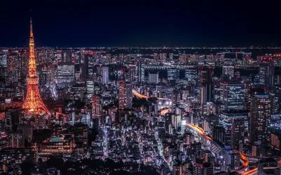 Tokyo Tower Illuminated Above Nighttime City Skyline - free city & urban wallpaper 6144×3828