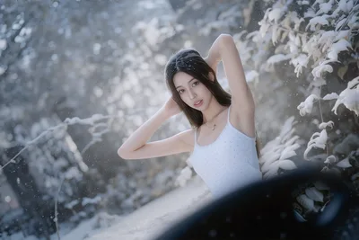 Woman in White Tank Top in Snowy Forest - free people & portraits wallpaper 6144×4098