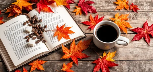 Autumn Reading Setup With Coffee and Fall Leaves - free nature wallpaper 2500×1172