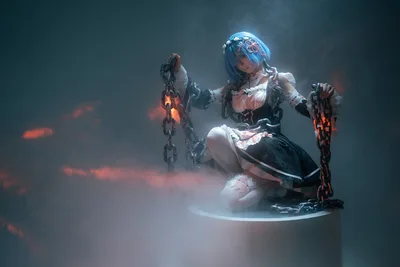 Blue-Haired Character with Glowing Chains in Mystical Atmosphere - free people & portraits wallpaper 3840×2560