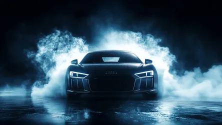 Audi Sports Car in Dramatic Blue Smoke and Mist - free wallpaper 3840×2160