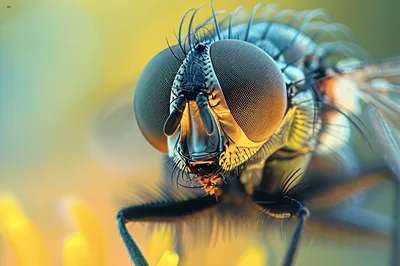 Macro Close-Up Portrait of a Robber Fly with Compound Eyes - free animals wallpaper 2048×1364