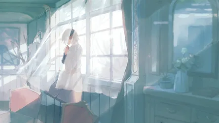 Figure at Window in Sunlit Room - free anime wallpaper 1920×1080