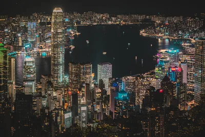 Hong Kong Harbor Nighttime Skyline Aerial View - free city & urban wallpaper 2048×1365