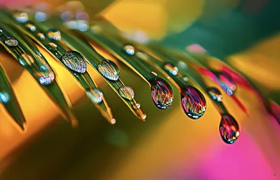 Dewdrops on Pine Needles with Colorful Background - free nature wallpaper 2048×1322