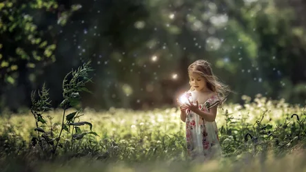 Young Girl Holding Light in Wildflower Meadow - free people & portraits wallpaper 3840×2160