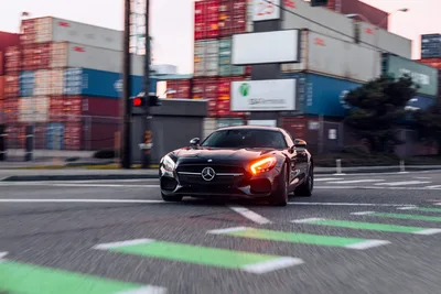 Red Mercedes Sports Car at Urban Port Intersection - free cars & vehicles wallpaper 6720×4480