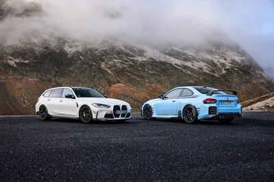 Two BMW M Performance Cars in Alpine Mountain Setting - free wallpaper 4961×3309