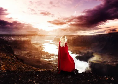 Woman in Red Cape Overlooking Canyon at Sunset - free people & portraits wallpaper 2048×1463