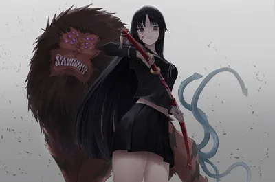 Anime Girl With Monstrous Creature and Weapon - free anime wallpaper 3868×2567