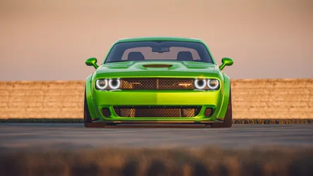 Lime Green Dodge Challenger Facing Camera Against Desert Backdrop - free cars & vehicles wallpaper 1920×1080
