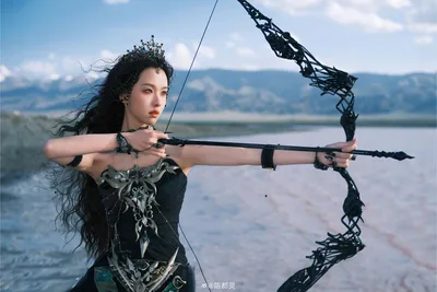 Dark-Haired Archer in Fantasy Armor by Lake - free people & portraits wallpaper 8000×5330