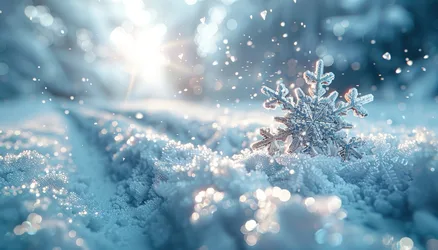 Crystalline Snowflake on Frosted Winter Landscape - free wallpaper 7280×4160