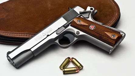 Semi-Automatic Pistol with Ammunition and Leather Holster - free weapons wallpaper 1920×1080
