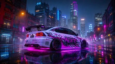 Neon Modified Sports Car in Cyberpunk City Street - free cars & vehicles wallpaper 8360×4705