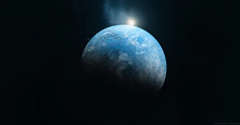 Ice Planet with Star Light in Deep Space - free space wallpaper 9000×4700