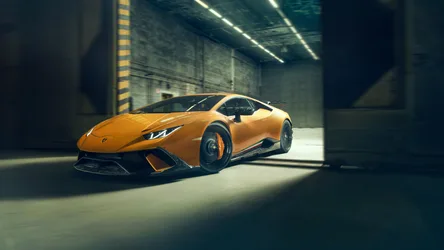 Orange Lamborghini Huracán in Modern Garage - free cars & vehicles wallpaper 4096×2304