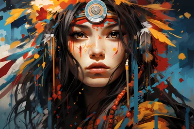 Indigenous Warrior Woman With Mystical Headpiece - free wallpaper 5376×3584