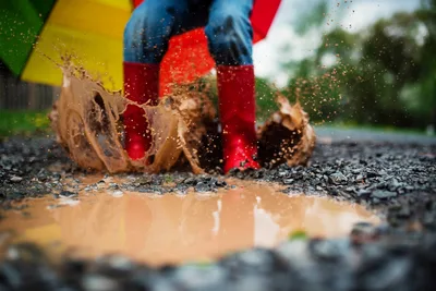 Child Splashing Through Mud Puddle in Colorful Boots - free photography wallpaper 6016×4016