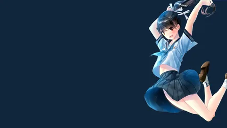 Anime Girl in School Uniform Jumping with Camera - free wallpaper 1920×1080
