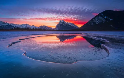 Frozen Lake Sunrise With Mountain Reflections - free wallpaper 6144×3840