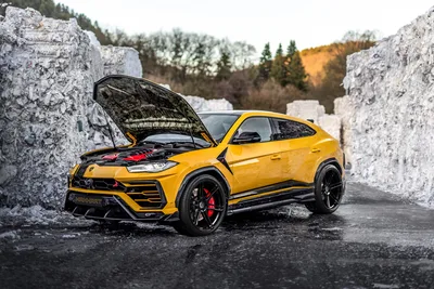 Yellow Lamborghini SUV With Open Hood in Quarry - free cars & vehicles wallpaper 5860×3912