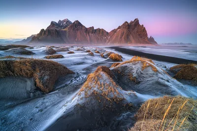 Vestrahorn Mountain At Twilight With Frozen Beach - free wallpaper 6144×4096