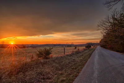 Rural Road at Sunset with Golden Sky and Fields - free landscapes wallpaper 6192×4128