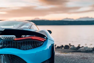 Blue Sports Car Parked at Lakeside at Sunset - free cars & vehicles wallpaper 5937×3958