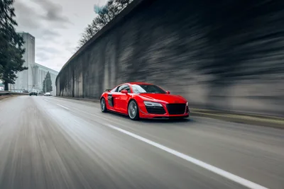Red Audi R8 Supercar Racing Through Urban Tunnel - free cars & vehicles wallpaper 6720×4480