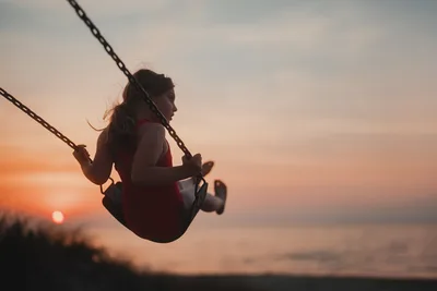 Girl on Swing at Sunset Over Water - free people & portraits wallpaper 6144×4096