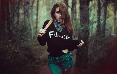 Woman With Baseball Bat in Wooded Forest Setting - free people & portraits wallpaper 2048×1291