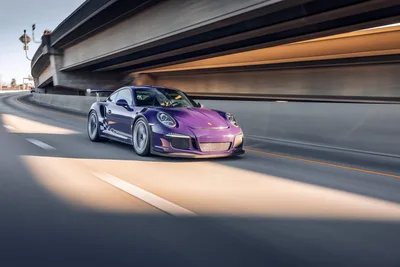 Purple Porsche 911 GT3 Speeding Under Highway Overpass - free cars & vehicles wallpaper 6720×4480
