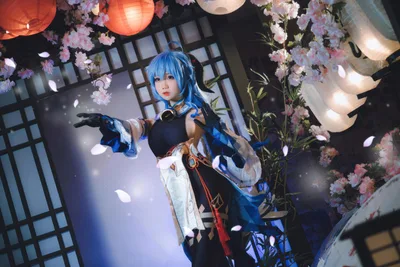 Blue-Haired Character in Asian Garden Setting with Lanterns - free people & portraits wallpaper 6000×4000