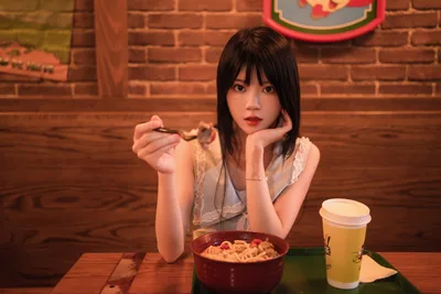 Woman Eating Noodles at Wooden Table - free people & portraits wallpaper 4096×2732