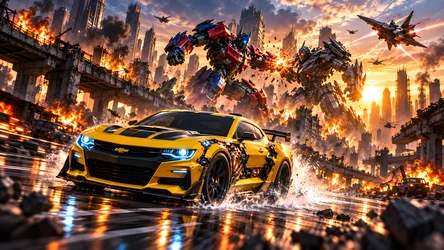Yellow Sports Car Racing Through Apocalyptic Cityscape - free movies & tv wallpaper 8360×4705