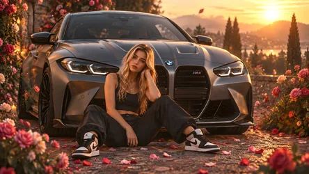 Woman Posing with BMW M4 at Sunset - free people & portraits wallpaper 8360×4705