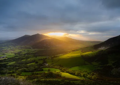Golden Sunset Over Green Valley and Mountain Peak - free wallpaper 5804×4146